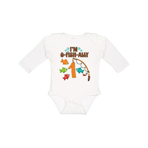 Inktastic I'm O-fish-ally One Fishing Birthday Boys or Girls Long Sleeve Baby Bodysuit