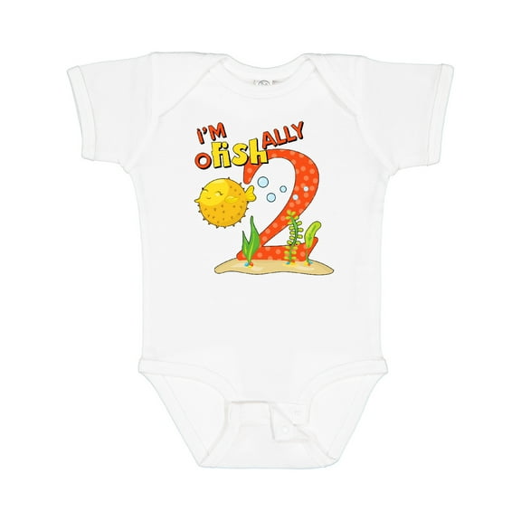 Inktastic I'm O-fish-ally Two- Cute Puffer Fish Second Birthday Boys or Girls Baby Bodysuit