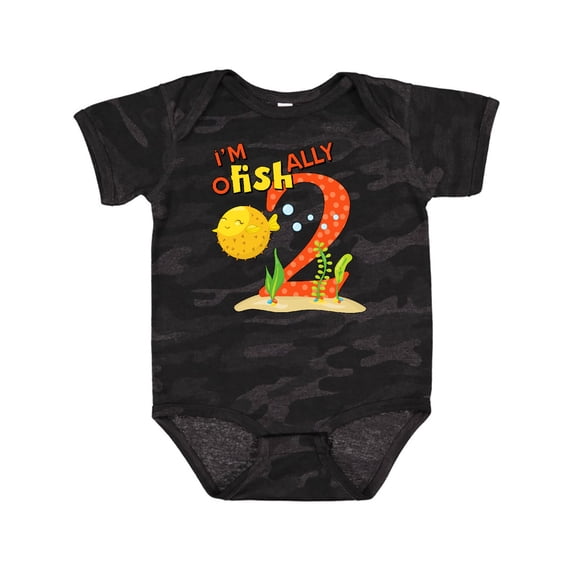 Inktastic I'm O-fish-ally Two- Cute Puffer Fish Second Birthday Boys or Girls Baby Bodysuit