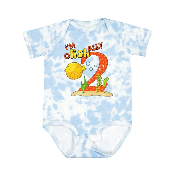 Inktastic I'm O-fish-ally Two- Cute Puffer Fish Second Birthday Boys or Girls Baby Bodysuit