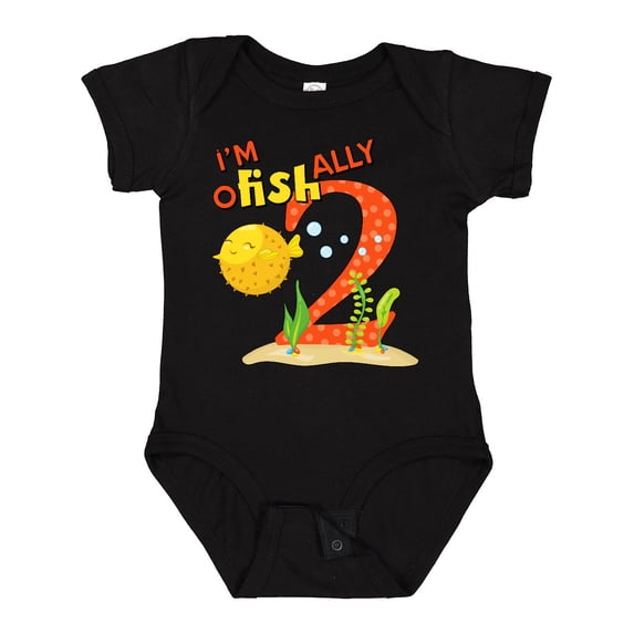 Inktastic I'm O-fish-ally Two- Cute Puffer Fish Second Birthday Boys or Girls Baby Bodysuit