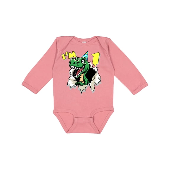 Inktastic I'm One Dinosaur Boys or Girls Long Sleeve Baby Bodysuit