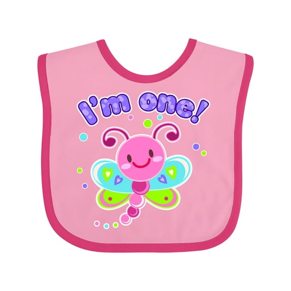 Inktastic I'm One- Dragonfly First Birthday Girls Baby Bib