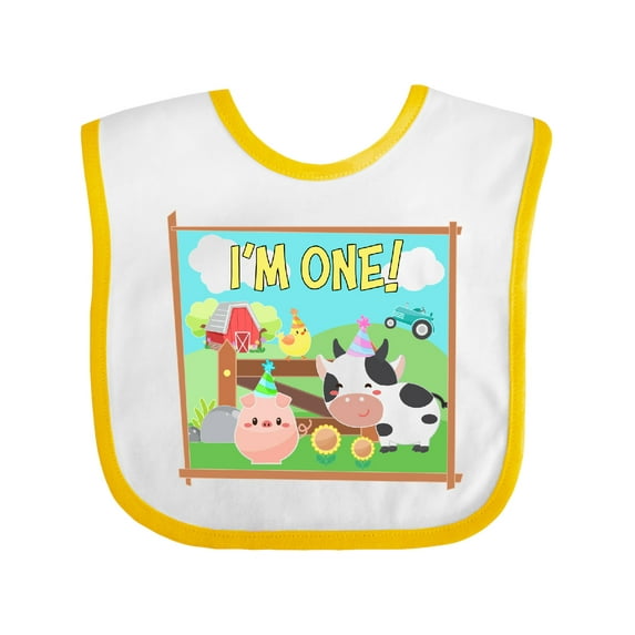 Inktastic I'm One Farm Animals Wearing Birthday Party Hats Boys or Girls Baby Bib