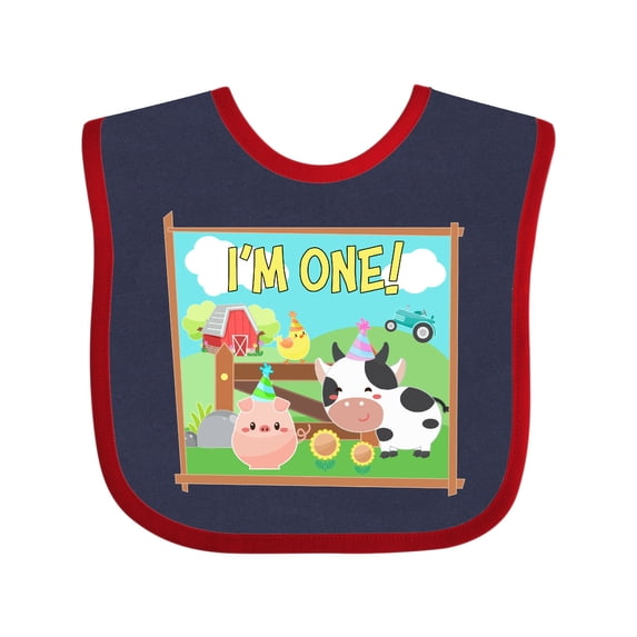 Inktastic I'm One Farm Animals Wearing Birthday Party Hats Boys or Girls Baby Bib