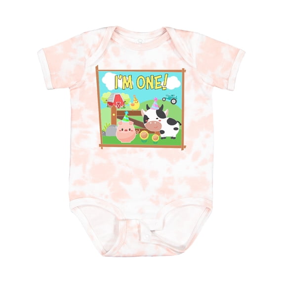 Inktastic I'm One Farm Animals Wearing Birthday Party Hats Boys or Girls Baby Bodysuit