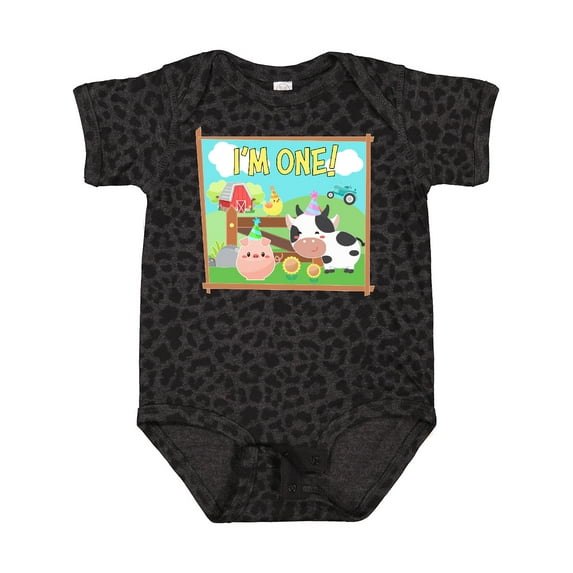 Inktastic I'm One Farm Animals Wearing Birthday Party Hats Boys or Girls Baby Bodysuit