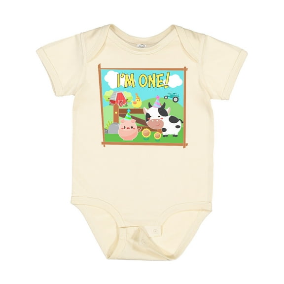 Inktastic I'm One Farm Animals Wearing Birthday Party Hats Boys or Girls Baby Bodysuit