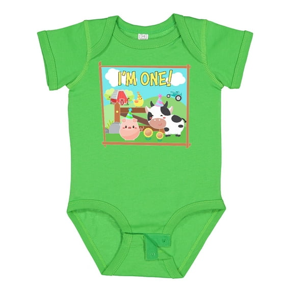 Inktastic I'm One Farm Animals Wearing Birthday Party Hats Boys or Girls Baby Bodysuit