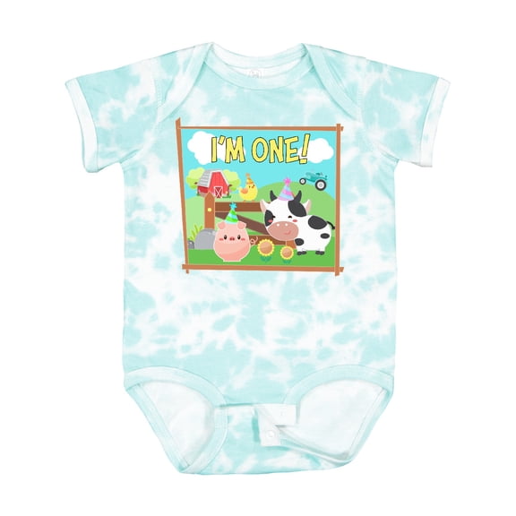 Inktastic I'm One Farm Animals Wearing Birthday Party Hats Boys or Girls Baby Bodysuit