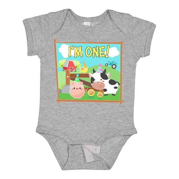 Inktastic I'm One Farm Animals Wearing Birthday Party Hats Boys or Girls Baby Bodysuit