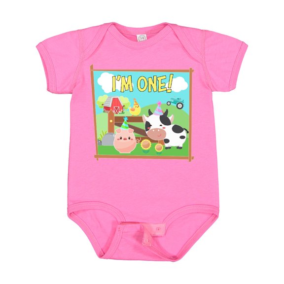 Inktastic I'm One Farm Animals Wearing Birthday Party Hats Boys or Girls Baby Bodysuit
