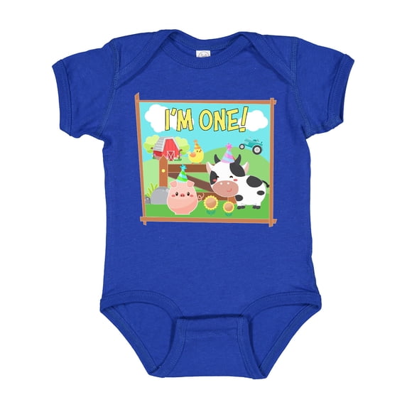 Inktastic I'm One Farm Animals Wearing Birthday Party Hats Boys or Girls Baby Bodysuit