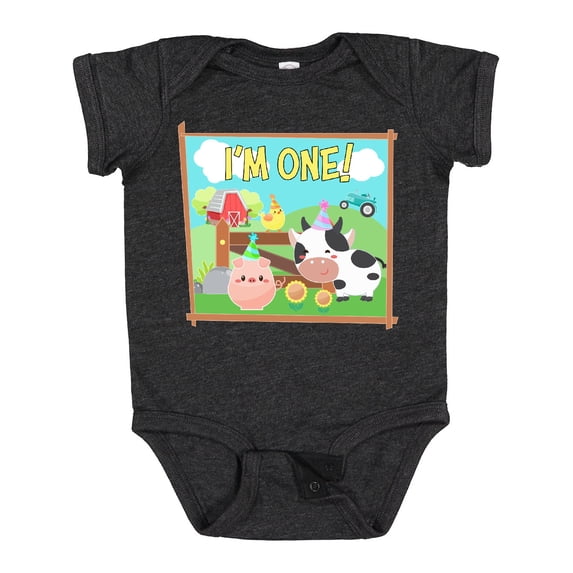 Inktastic I'm One Farm Animals Wearing Birthday Party Hats Boys or Girls Baby Bodysuit