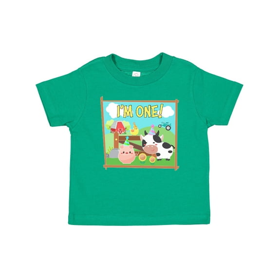 Inktastic I'm One Farm Animals Wearing Birthday Party Hats Boys or Girls Baby T-Shirt
