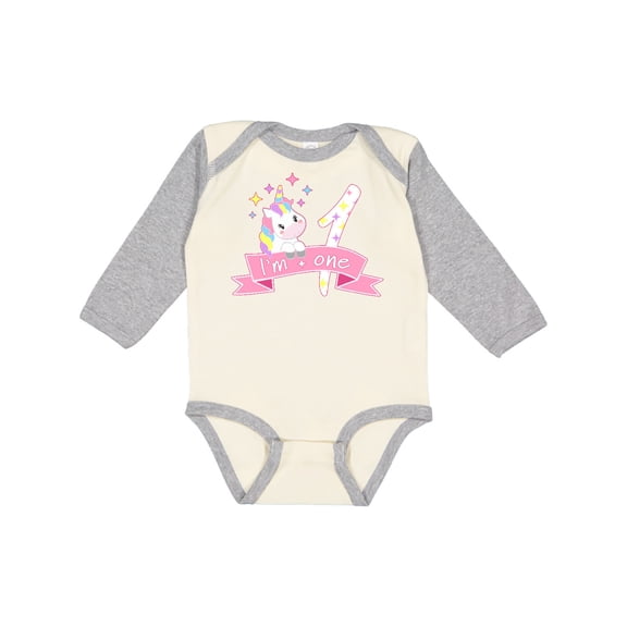 Inktastic I'm One- cute unicorn 1st birthday Boys or Girls Long Sleeve Baby Bodysuit