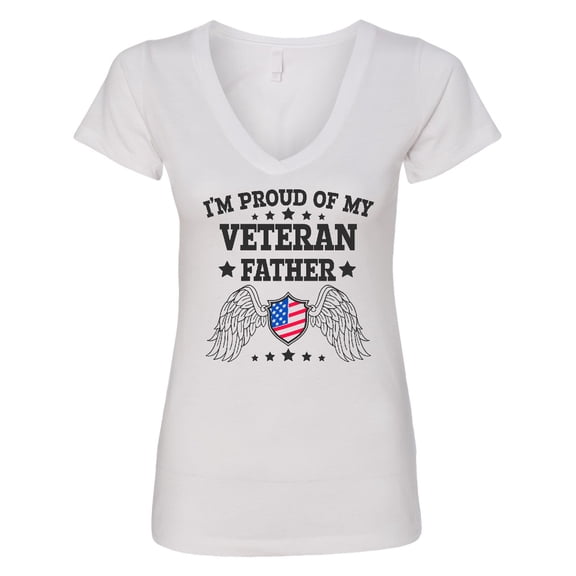 Inktastic I'm Proud of My Veteran Father with Shield Women's V-Neck T-Shirt