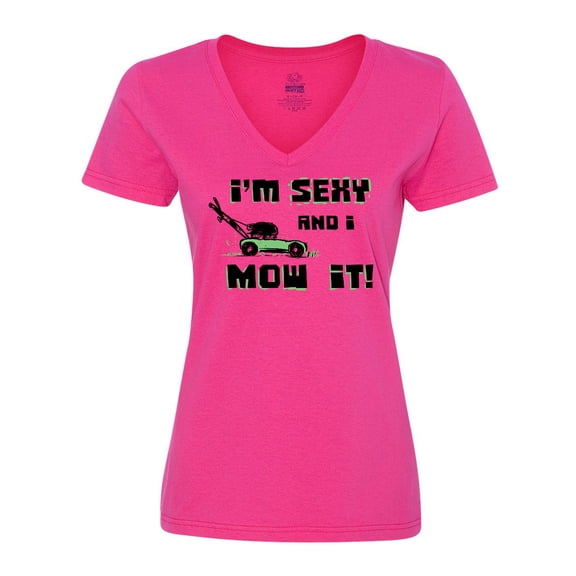 Inktastic I'm Sexy and I Mow It Lawnmower Fun Women's V-Neck T-Shirt