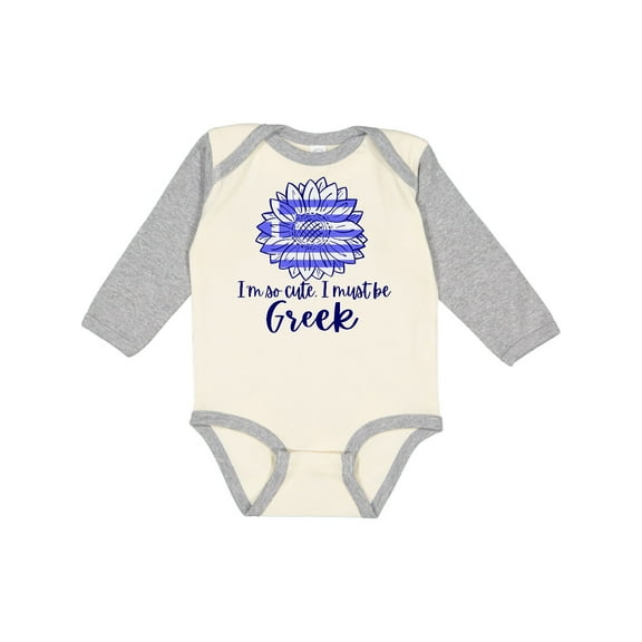 Inktastic I'm So Cute, I Must Be Greek Sunflower Boys or Girls Long Sleeve Baby Bodysuit