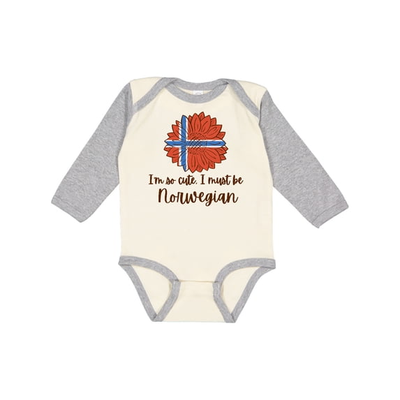 Inktastic I'm So Cute, I Must Be Norwegian Sunflower Boys or Girls Long Sleeve Baby Bodysuit