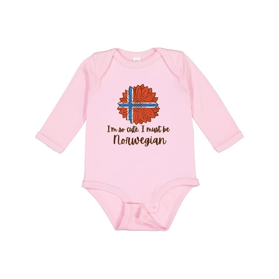 Inktastic I'm So Cute, I Must Be Norwegian Sunflower Boys or Girls Long Sleeve Baby Bodysuit