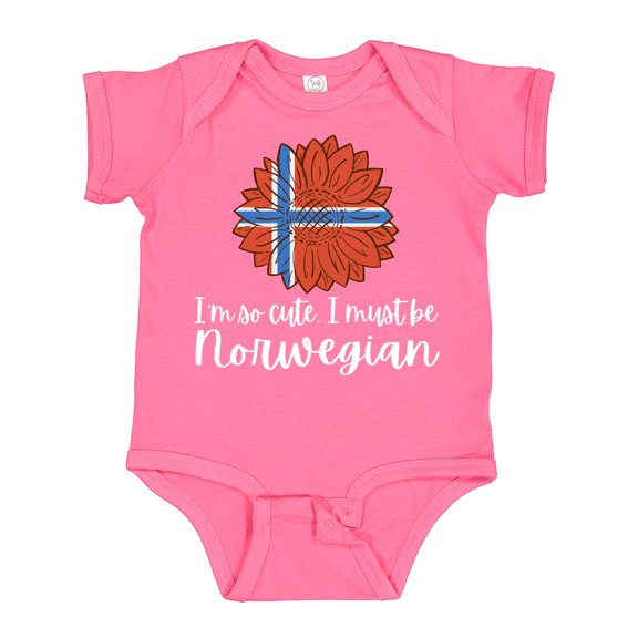 Inktastic I'm So Cute, I Must Be Norwegian Sunflower Norway Flag Boys or Girls Baby Bodysuit