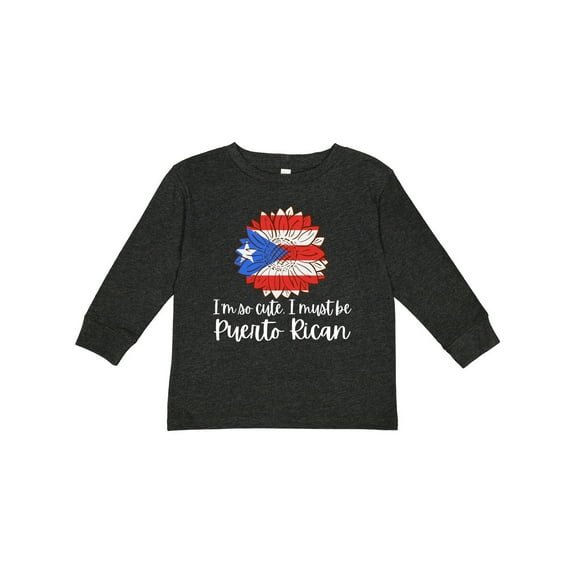 Inktastic I'm So Cute, I Must Be Puerto Rican Sunflower Puerto Rico Boys or Girls Long Sleeve Toddler T-Shirt