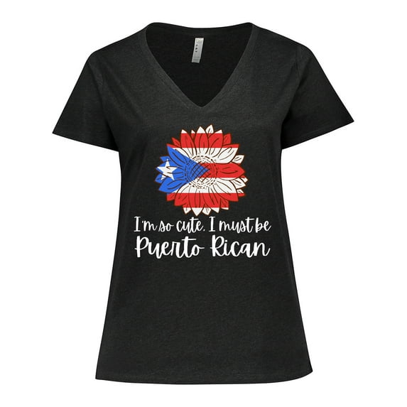 Inktastic I'm So Cute, I Must Be Puerto Rican Sunflower Puerto Rico Women's Plus Size V-Neck T-Shirt