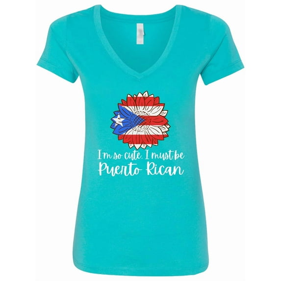 Inktastic I'm So Cute, I Must Be Puerto Rican Sunflower Puerto Rico Women's V-Neck T-Shirt