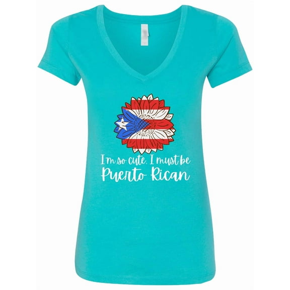 Inktastic I'm So Cute, I Must Be Puerto Rican Sunflower Puerto Rico Women's V-Neck T-Shirt