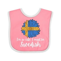 Inktastic I'm So Cute, I Must Be Swedish Sunflower Sweden Flag Boys or Girls Baby Bib