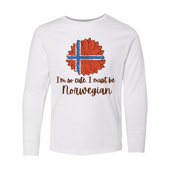 Inktastic I'm So Cute, I Must be Norwegian Sunflower Long Sleeve Youth T-Shirt