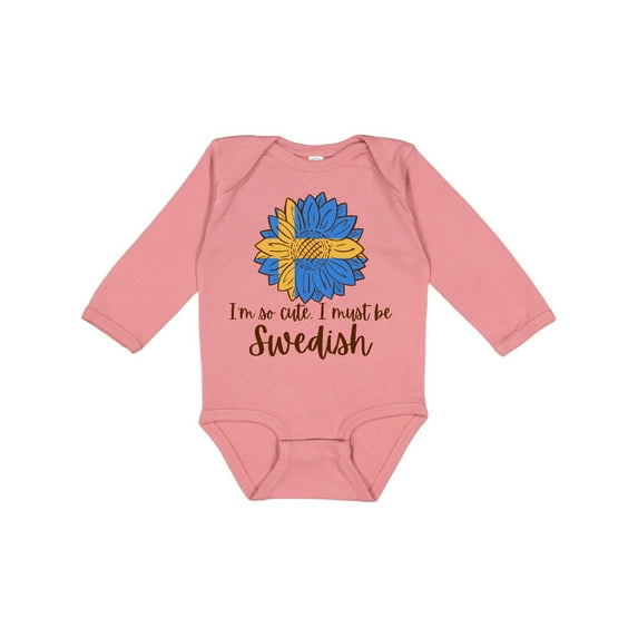 Inktastic I'm So Cute, I Must be Swedish Sunflower Boys or Girls Long Sleeve Baby Bodysuit