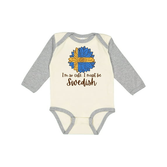 Inktastic I'm So Cute, I Must be Swedish Sunflower Boys or Girls Long Sleeve Baby Bodysuit