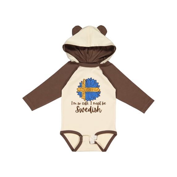 Inktastic I'm So Cute, I Must be Swedish Sunflower Boys or Girls Long Sleeve Baby Bodysuit