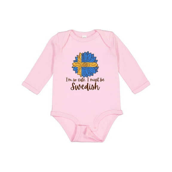 Inktastic I'm So Cute, I Must be Swedish Sunflower Boys or Girls Long Sleeve Baby Bodysuit