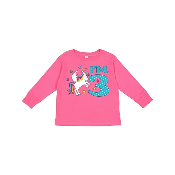 Inktastic I'm Three Unicorn, 3rd Birthday Boys or Girls Long Sleeve Toddler T-Shirt