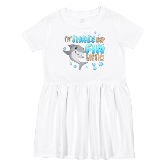 Inktastic I'm Three and Fintastic Cute Third Birthday Shark Girls Toddler Dress