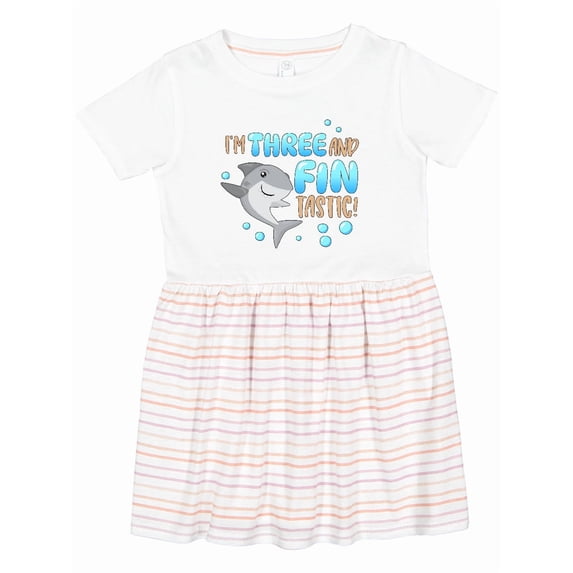 Inktastic I'm Three and Fintastic Cute Third Birthday Shark Girls Toddler Dress