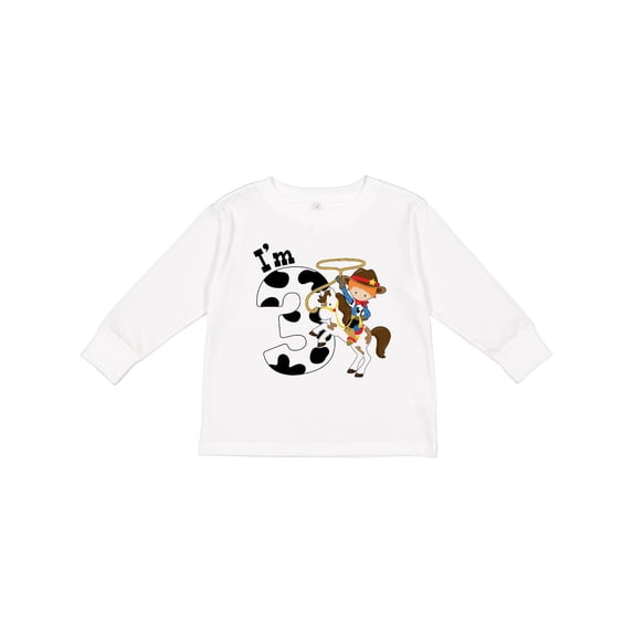 Inktastic I'm Three-cowboy Riding Horse Birthday Boys Long Sleeve Toddler T-Shirt