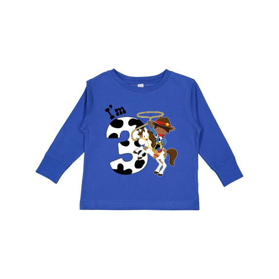 Inktastic I'm Three-cowboy Riding Horse Birthday Boys Long Sleeve Toddler T-Shirt