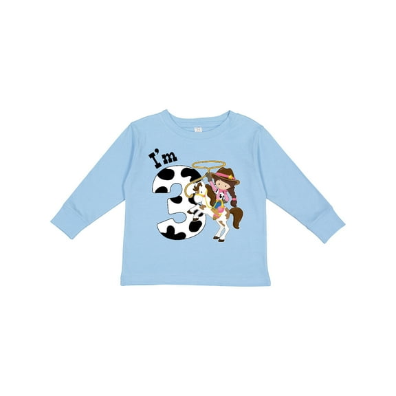 Inktastic I'm Three-cowgirl Riding Horse Birthday Girls Long Sleeve Toddler T-Shirt