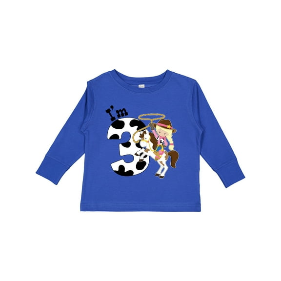 Inktastic I'm Three-cowgirl Riding Horse Birthday Girls Long Sleeve Toddler T-Shirt