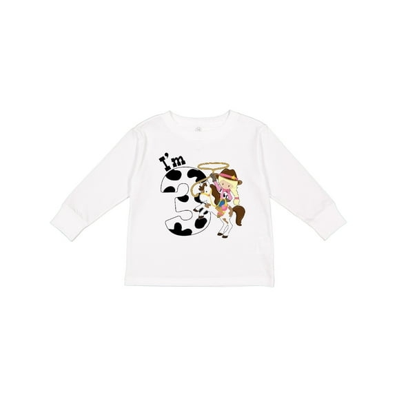 Inktastic I'm Three-cowgirl Riding Horse Birthday Girls Long Sleeve Toddler T-Shirt