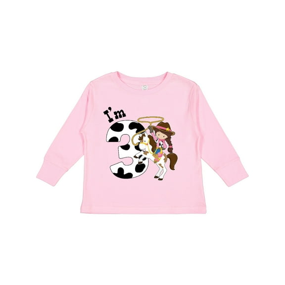 Inktastic I'm Three-cowgirl Riding Horse Birthday Girls Long Sleeve Toddler T-Shirt