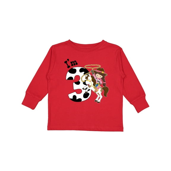 Inktastic I'm Three-cowgirl Riding Horse Birthday Girls Long Sleeve Toddler T-Shirt