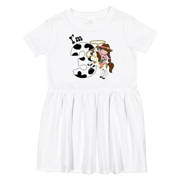 Inktastic I'm Three-cowgirl Riding Horse Birthday Girls Toddler Dress
