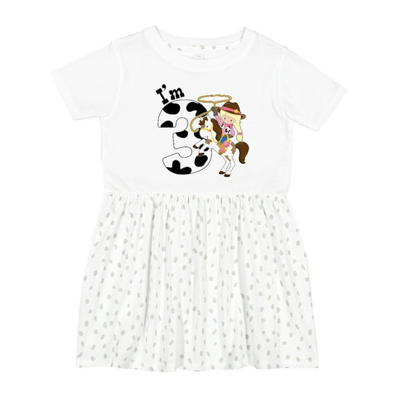 Inktastic I'm Three-cowgirl Riding Horse Birthday Girls Toddler Dress