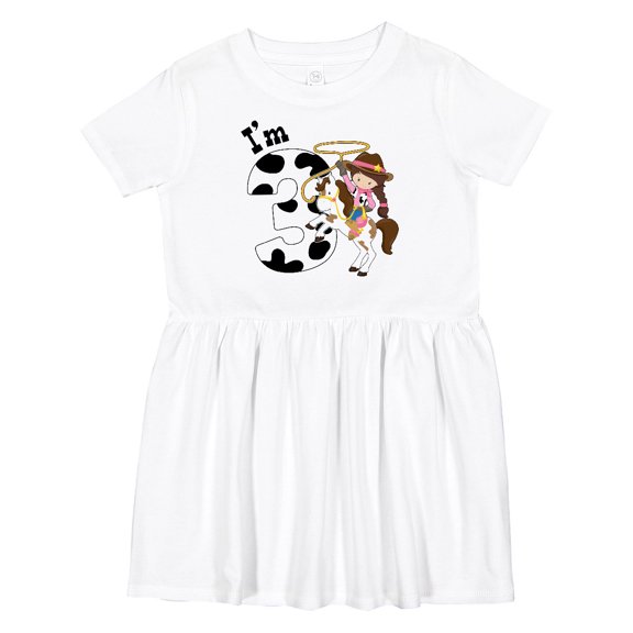 Inktastic I'm Three-cowgirl Riding Horse Birthday Girls Toddler Dress