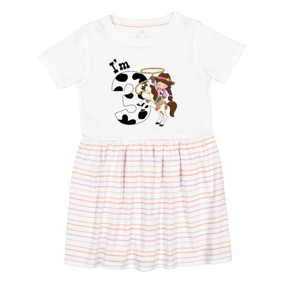Inktastic I'm Three-cowgirl Riding Horse Birthday Girls Toddler Dress